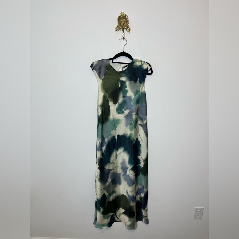 Zara Printed Satin Effect Midi Dress M - Picture 1 of 7